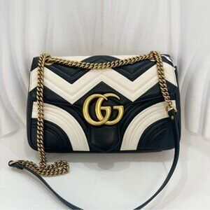 Gucci GG Marmont Medium Shoulder Bag Black and White